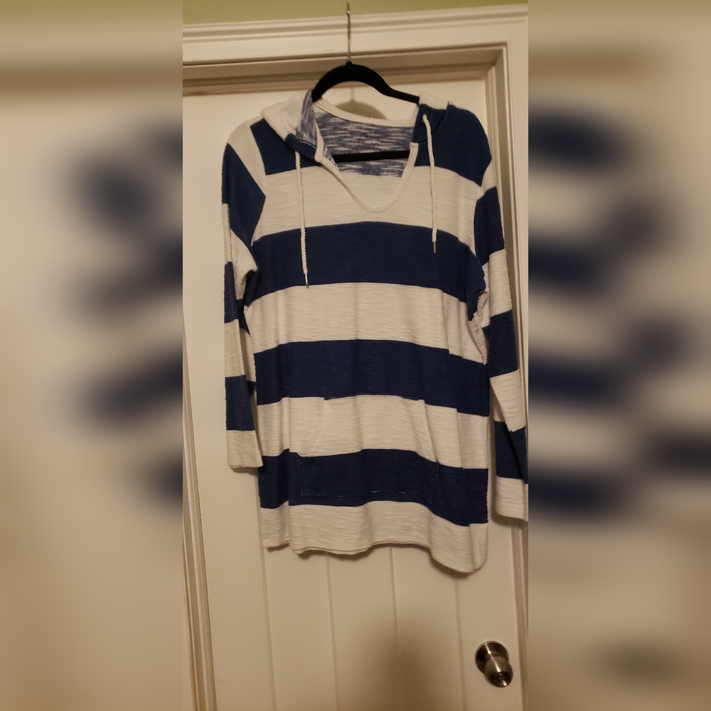 Style & co hoodie striped blue and white nautical
